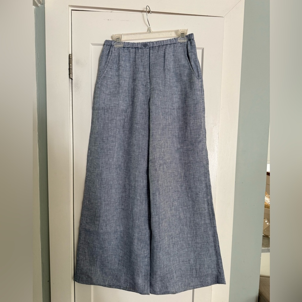 Casual Chambray Wide-Leg Linen Pants Small